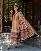 Mushq Solara Crest dress – embroidered luxury outfit from Nirvana Echoes Serenity, available online at Highway Fashion Pakistan