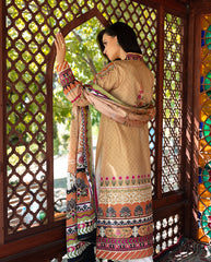 Mushq Solara Crest dress – embroidered luxury outfit from Nirvana Echoes Serenity, available online at Highway Fashion Pakistan