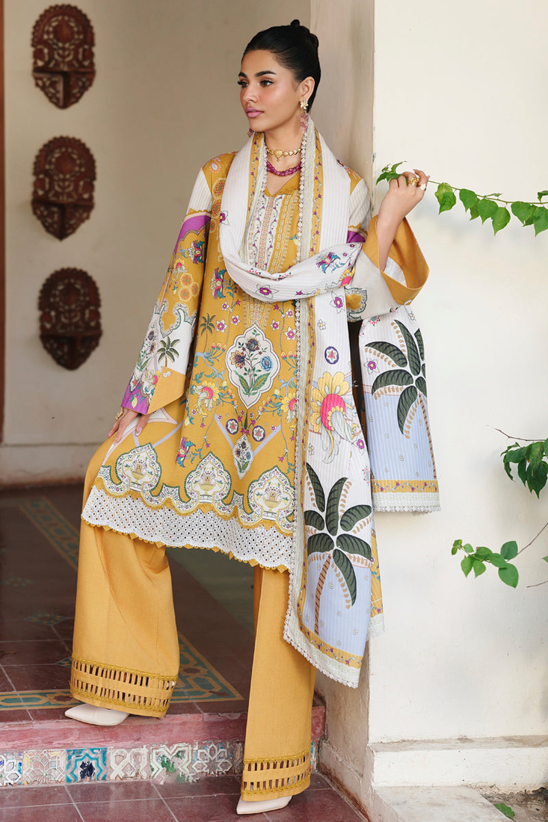 Qalamkar QW-07 (A) CELINA – Jacquard weaved digital printed unstitched winter dress available at Highway Fashion.