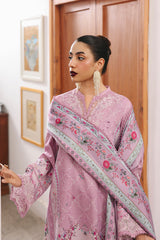 Qalamkar QW-03 (A) ELVIRA – Jacquard weaved digital printed unstitched outfit from Qalamkar Q Prints Winter Collection, available at Highway Fashion.