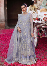 Sardinia TABEER bridal outfit from Veere Di Wedding Brides Edit ’25 in periwinkle, featuring embroidered organza shirt, organza dupatta, and raw silk trouser.