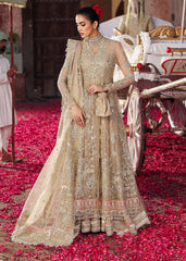 Sardinia SAHIBA bridal dress from Veere Di Wedding Brides Edit ’25 in skin/golden, featuring organza shirt, organza dupatta, and raw silk trouser with hand embroidery.