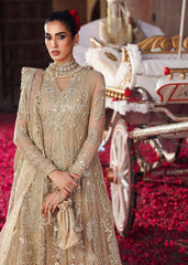 Sardinia SAHIBA bridal dress from Veere Di Wedding Brides Edit ’25 in skin/golden, featuring organza shirt, organza dupatta, and raw silk trouser with hand embroidery.