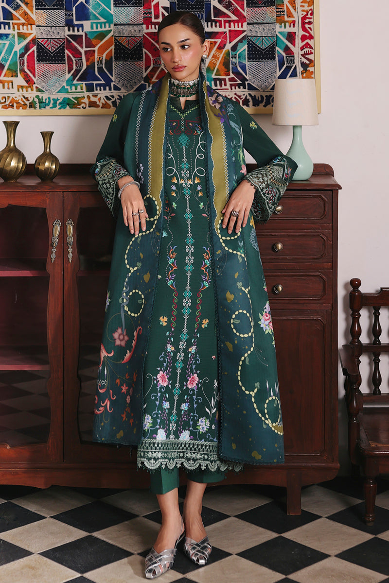 Qalamkar QW-06 (A) KARLA – Jacquard weaved digital printed unstitched winter outfit from Qalamkar Q Prints Winter Collection, available at Highway Fashion.