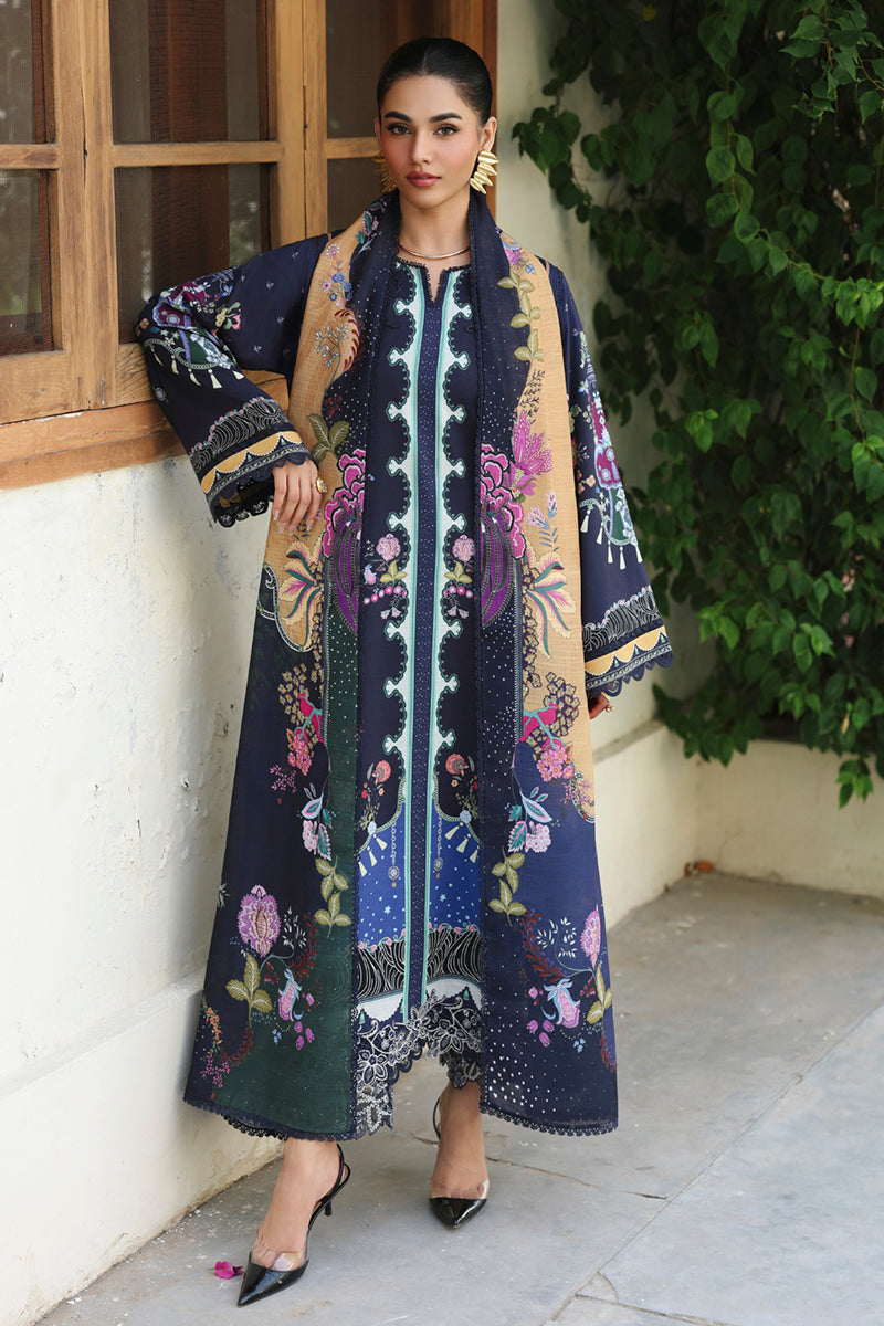 Qalamkar QW-04 (A) ALLAN – Jacquard weaved digital printed unstitched winter dress from Qalamkar Q Prints Winter Collection, available at Highway Fashion.