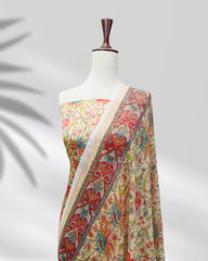 Elegant cream silk outfit with printed chiffon dupatta – Sahira by Highway Fashion