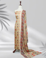 Sahira cream silk printed dress with chiffon dupatta – Highway Fashion