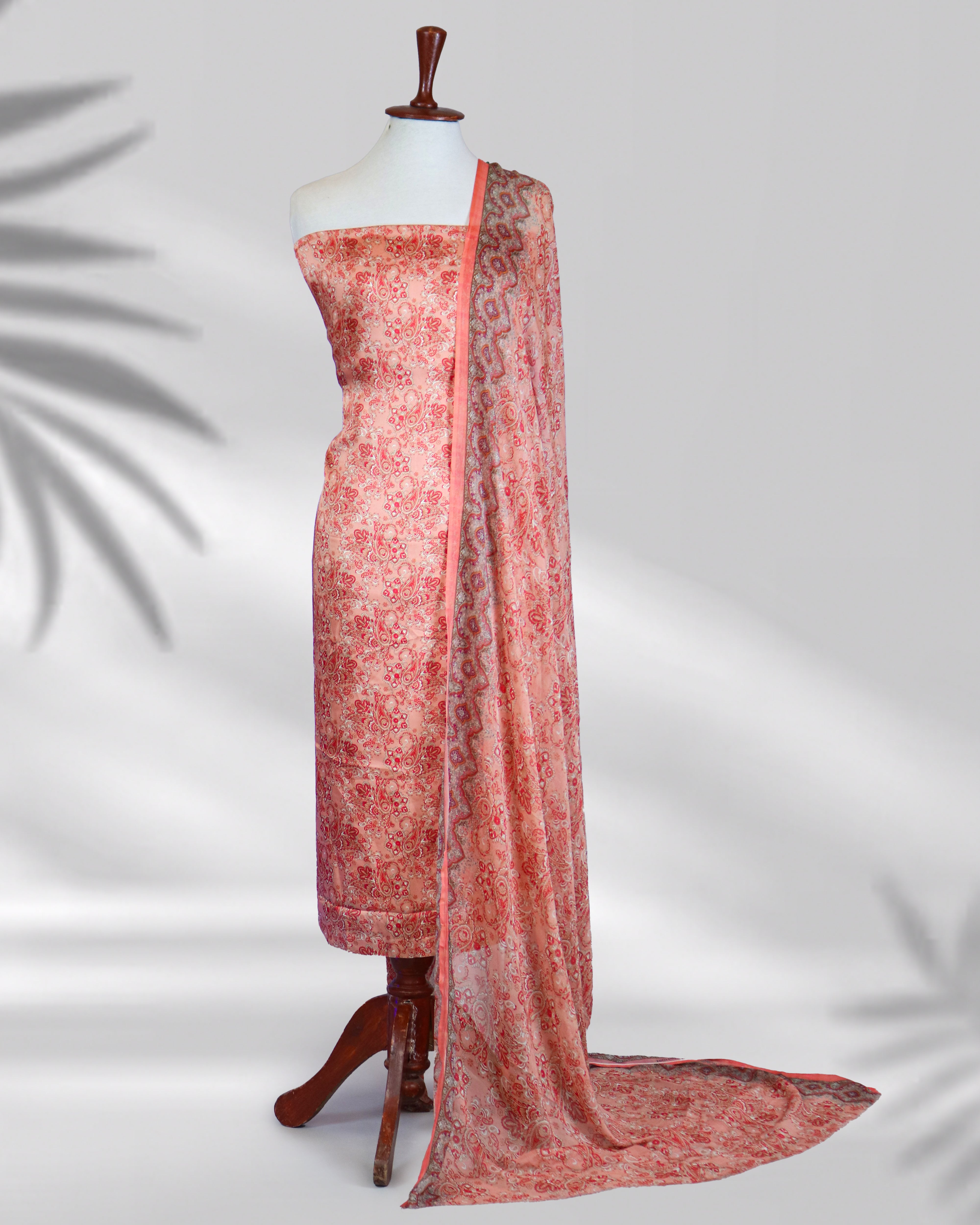 Veyra light peach silk printed dress with chiffon dupatta – Highway Fashion