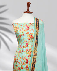 Highway Fashion Eshaal pure silk outfit in green with printed chiffon dupatta