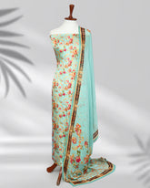 Eshaal green silk printed dress with chiffon dupatta – Highway Fashion