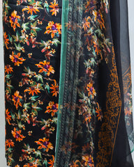 Tharaa luxury green printed silk dress with chiffon dupatta – Highway Fashion