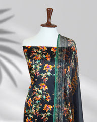 Highway Fashion Tharaa silk outfit in green with printed chiffon dupatta