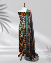 Tharaa green silk printed dress with chiffon dupatta – Highway Fashion