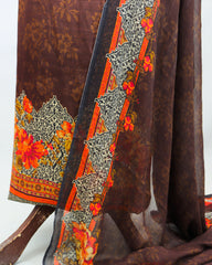 Highway Fashion Ranya silk formal dress in brown with chiffon dupatta