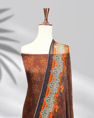 Elegant brown silk outfit with printed chiffon dupatta – Ranya by Highway Fashion