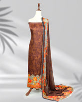 Ranya brown silk printed dress with chiffon dupatta – Highway Fashion