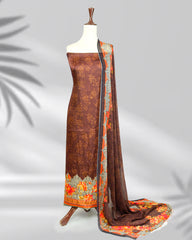 Ranya brown silk printed dress with chiffon dupatta – Highway Fashion