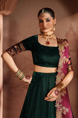 Green embroidered velvet formal dress Pakistan