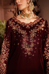 Velvet party wear long shirt and open shalwar