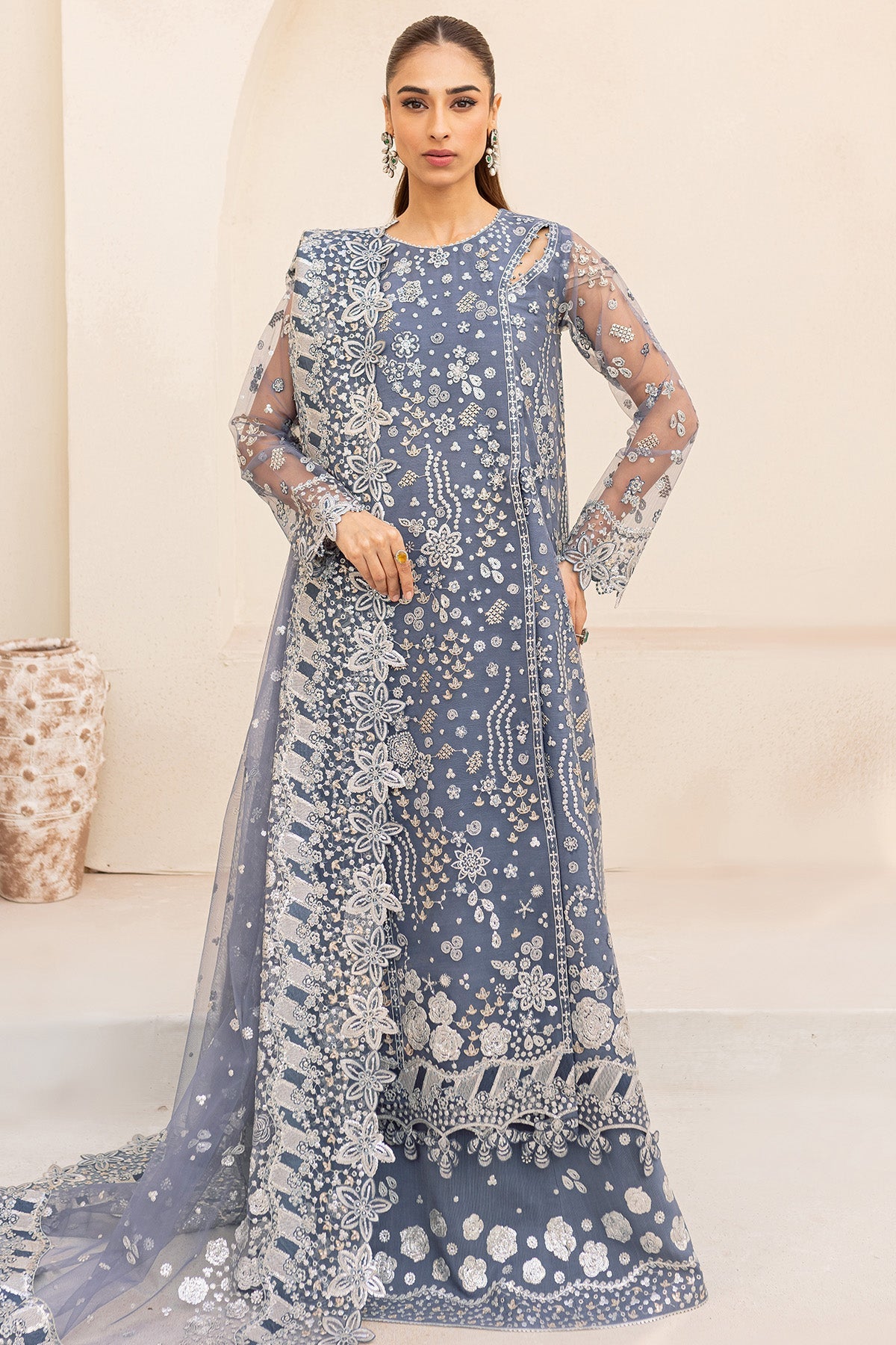 Farasha Dusky Shadow embroidered net formal dress from L U ' ZELLA Premium Formals 2025