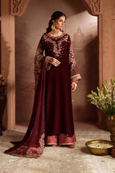 Iznik IV-55 red embroidered velvet dress Pakistan