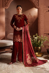Red velvet shalwar kameez winter collection 2025