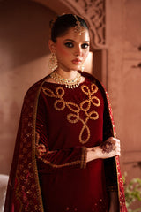 Red velvet shalwar kameez winter collection 2025
