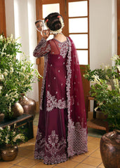 Kanwal Malik Maahi Festive 2025 Safiya in plum – hand-embellished organza shirt, embroidered dupatta, and trouser, available at Highway Fashion