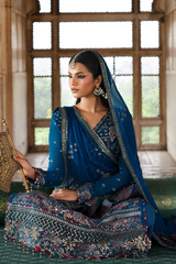 ZARQ blue luxury formal dress with organza dupatta Highway Fashion