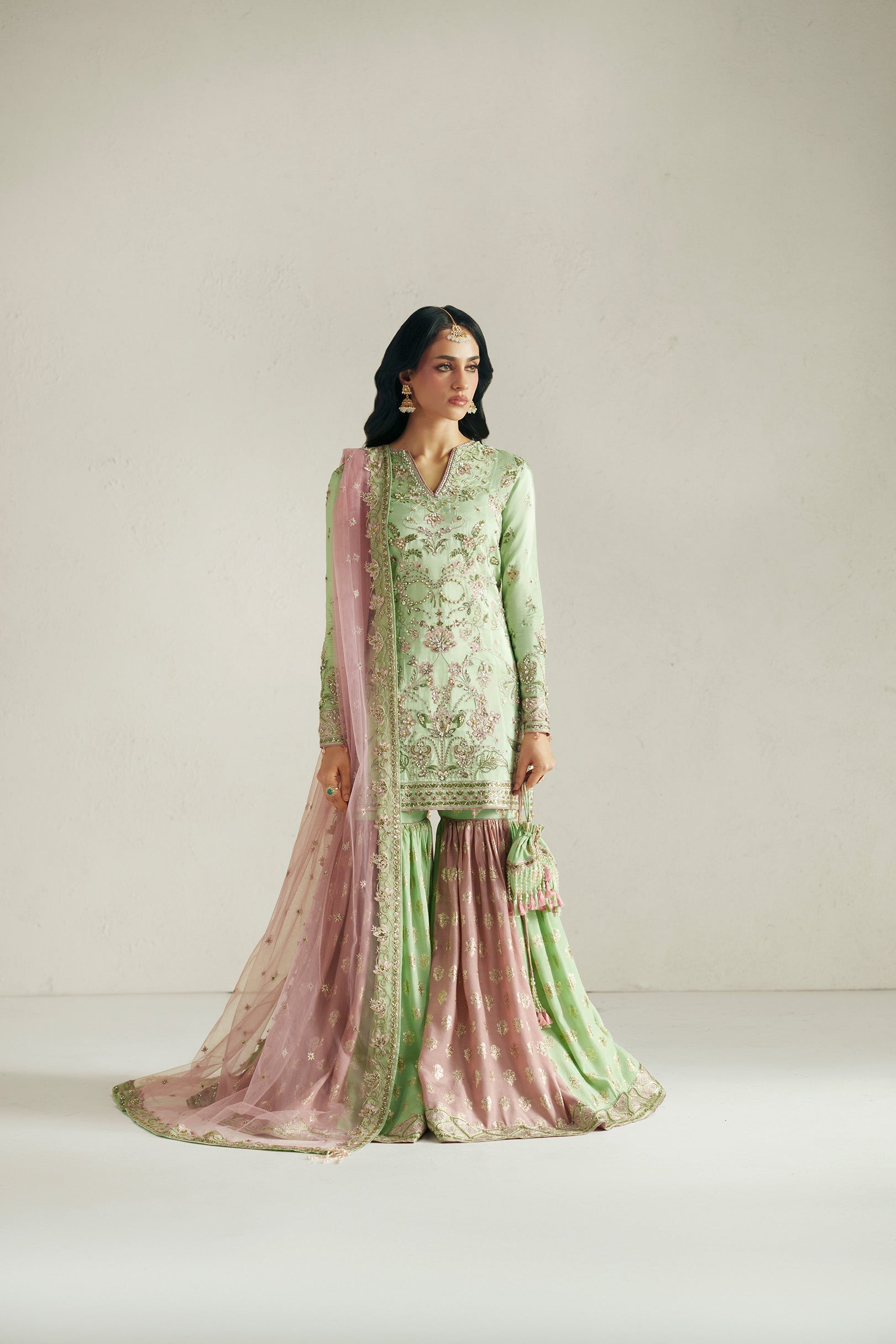 Vera Resham Mint Green Gharara Set