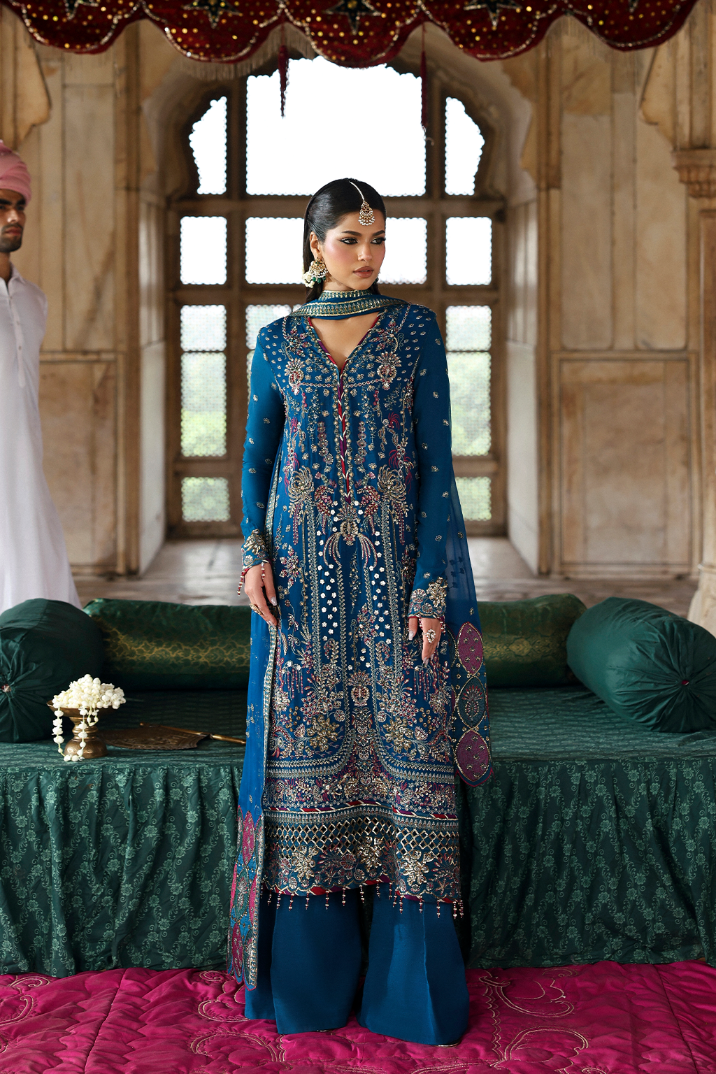 Emaan Adeel Romansiyyah ZARQ blue chiffon embroidered front view