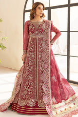 Farasha Premium Formals 2025 – Carmine Allure with organza borders and dupatta