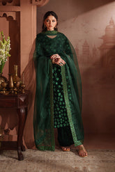 Iznik IV-60 embroidered velvet suit with net dupatta