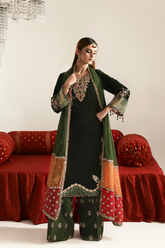Emaan Adeel Aarish olive green velvet dress Zarposh Velvet Collection 2025