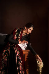 Black velvet frock with maroon border Pakistan