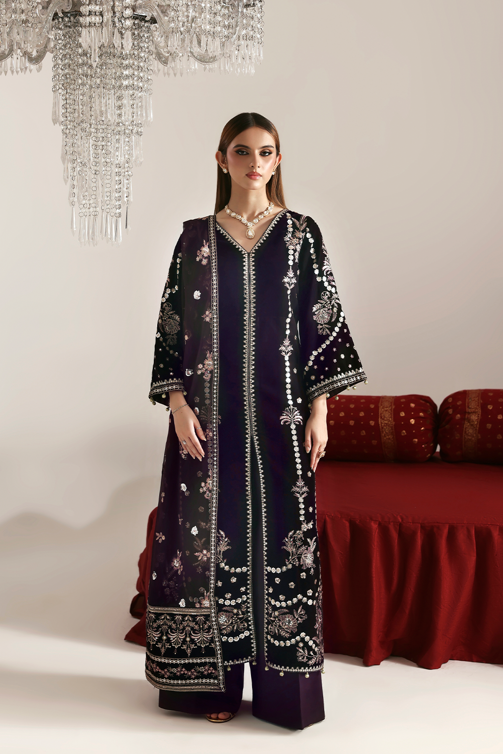 Emaan Adeel Dilnar velvet dress Zarposh Velvet Collection 2025