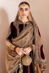 Jazmin Velvet Formal Embroidered CVF D-12 burgundy velvet luxury embroidered dress – Highway Fashion.