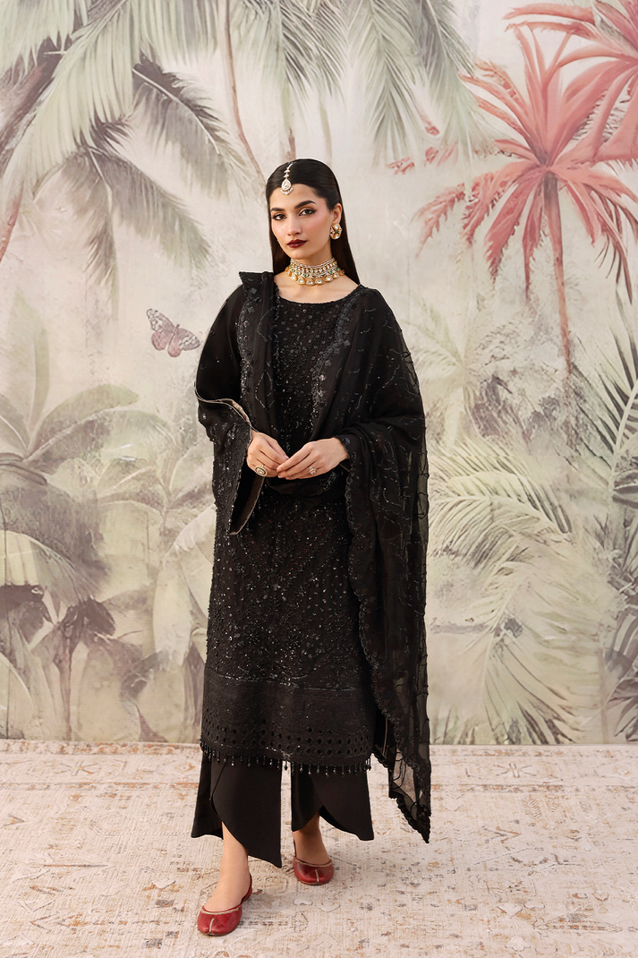 ZAREENAH black chiffon embroidered formal dress Highway Fashion