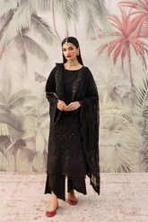 ZAREENAH black chiffon embroidered formal dress Highway Fashion