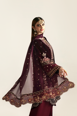 Mehrunisa embroidered maroon velvet formal outfit by Emaan Adeel
