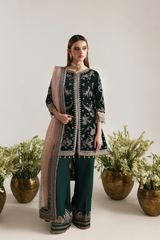 Emaan Adeel Mehrunisa maroon velvet dress Zarposh Velvet Collection 2025
