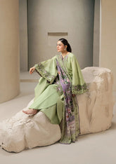 Elaf E-CRAFT - CHIKANKARI LAWN WITH CHIFFON DUPATTA '26 | EHC-6A BASIL