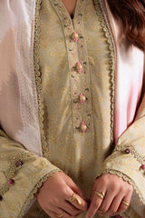 Sage Garland — green linen printed 3PC suit by Cross Stitch for winter chic. 🌿