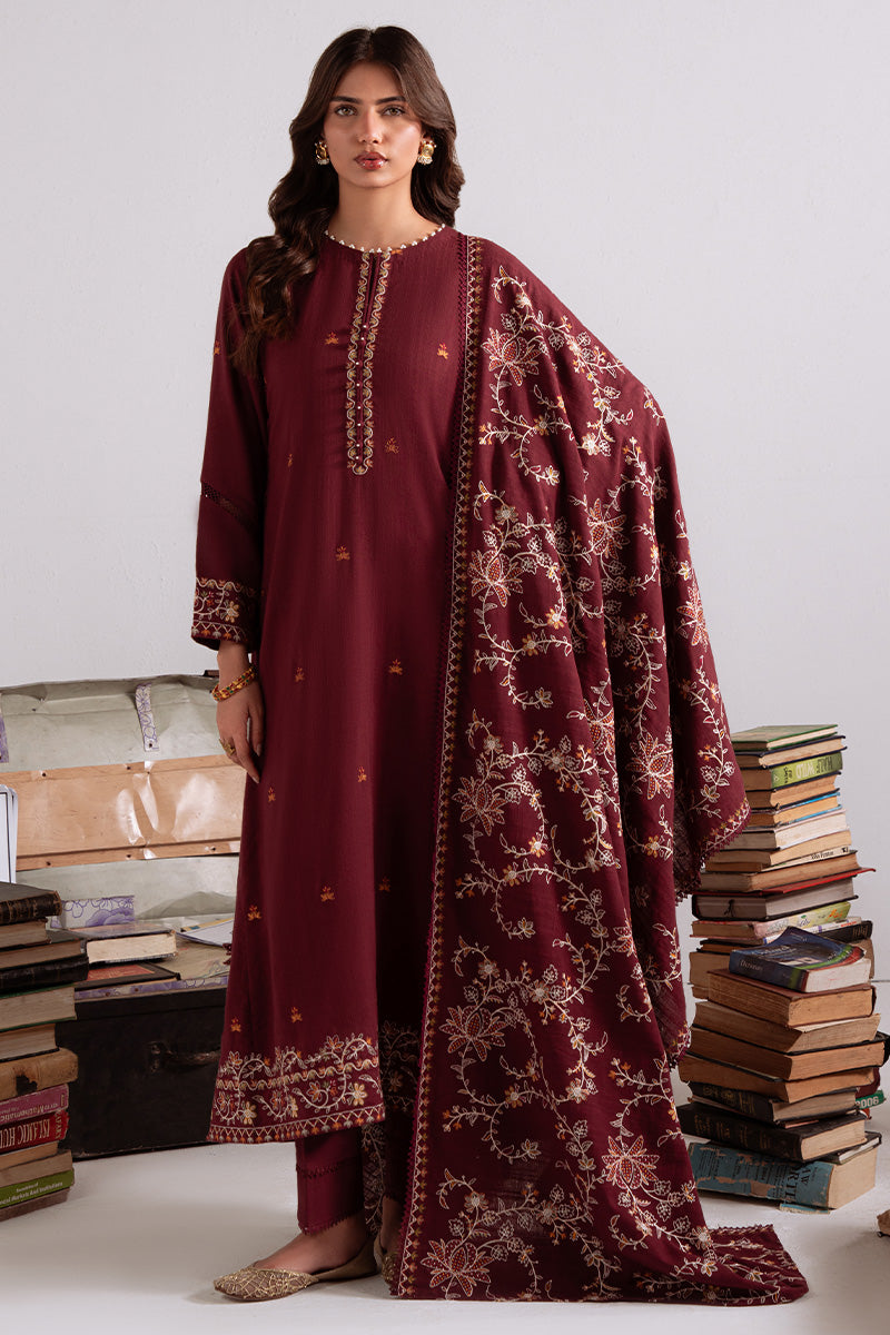 Sage Garland — green linen printed 3PC suit by Cross Stitch for winter chic. 🌿