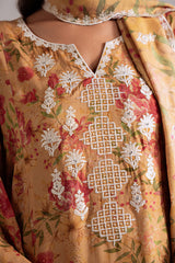 Khaddar & Linen'25 | Winter Collection | MUSTARD ORCHID-3PC LINEN PRINTED SUIT