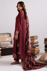 Woven Elegance — maroon khaddar embroidered 3PC suit by Cross Stitch. ❤️