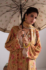 Khaddar & Linen'25 | Winter Collection | MUSTARD ORCHID-3PC LINEN PRINTED SUIT