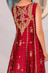 Back view of Zeenat-e-Mehfil maroon maxi for festive events