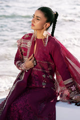 Dastan Luxury Lawn '25 | Cherry Wine | 3PC Embroidered Lawn Suit
