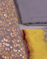 Closeup of chiffon fabric with gota embroidery – Nuraya